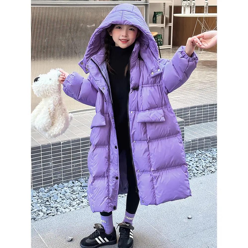 雅鹿女童长款过膝羽绒服服2023年新款冬装儿童加厚外套中大童户外
