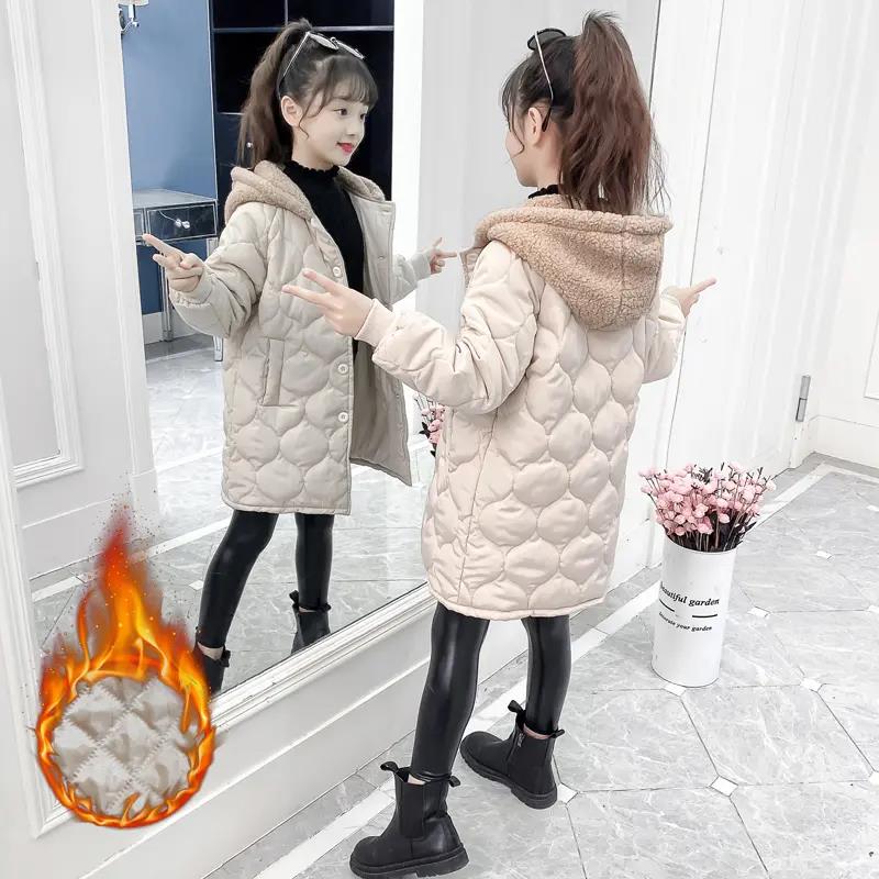 雅鹿女童羽绒服外套秋冬中大童韩版夹棉加厚中长款棉袄网红时户外