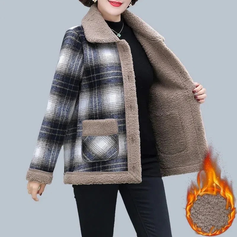 绒大衣宽松大码羔绒加厚休闲外套中老年女装秋冬厚外套上衣女外套