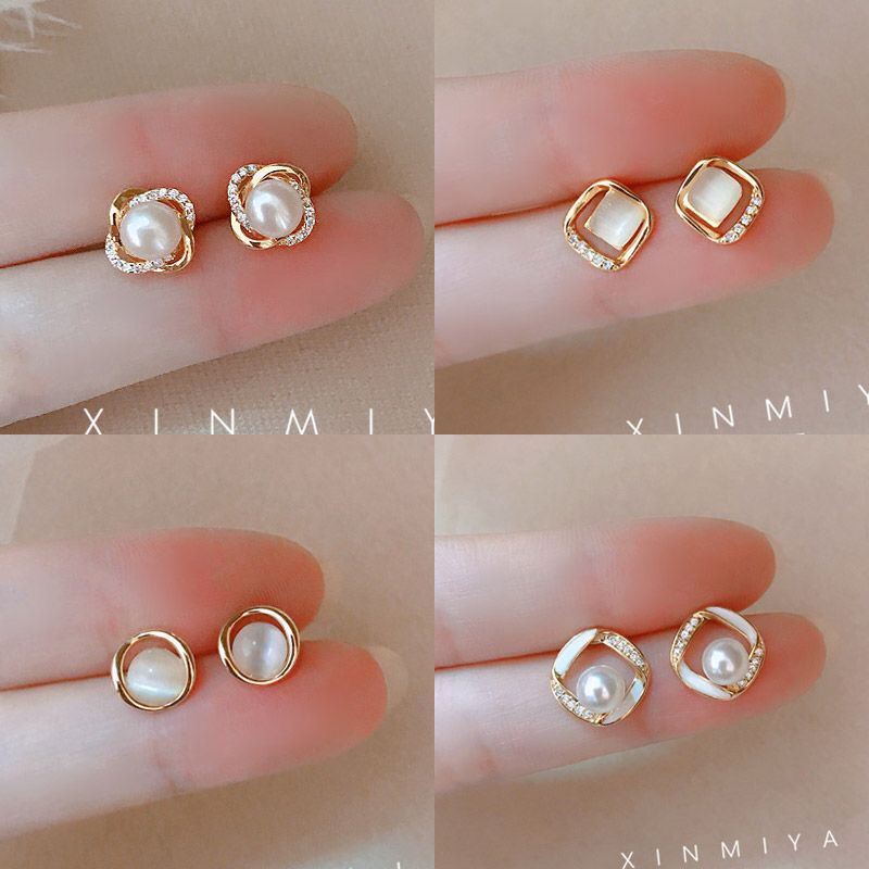 精致淡水仿珍珠耳环女复古法式小众S925银针简约气质高级感耳钉