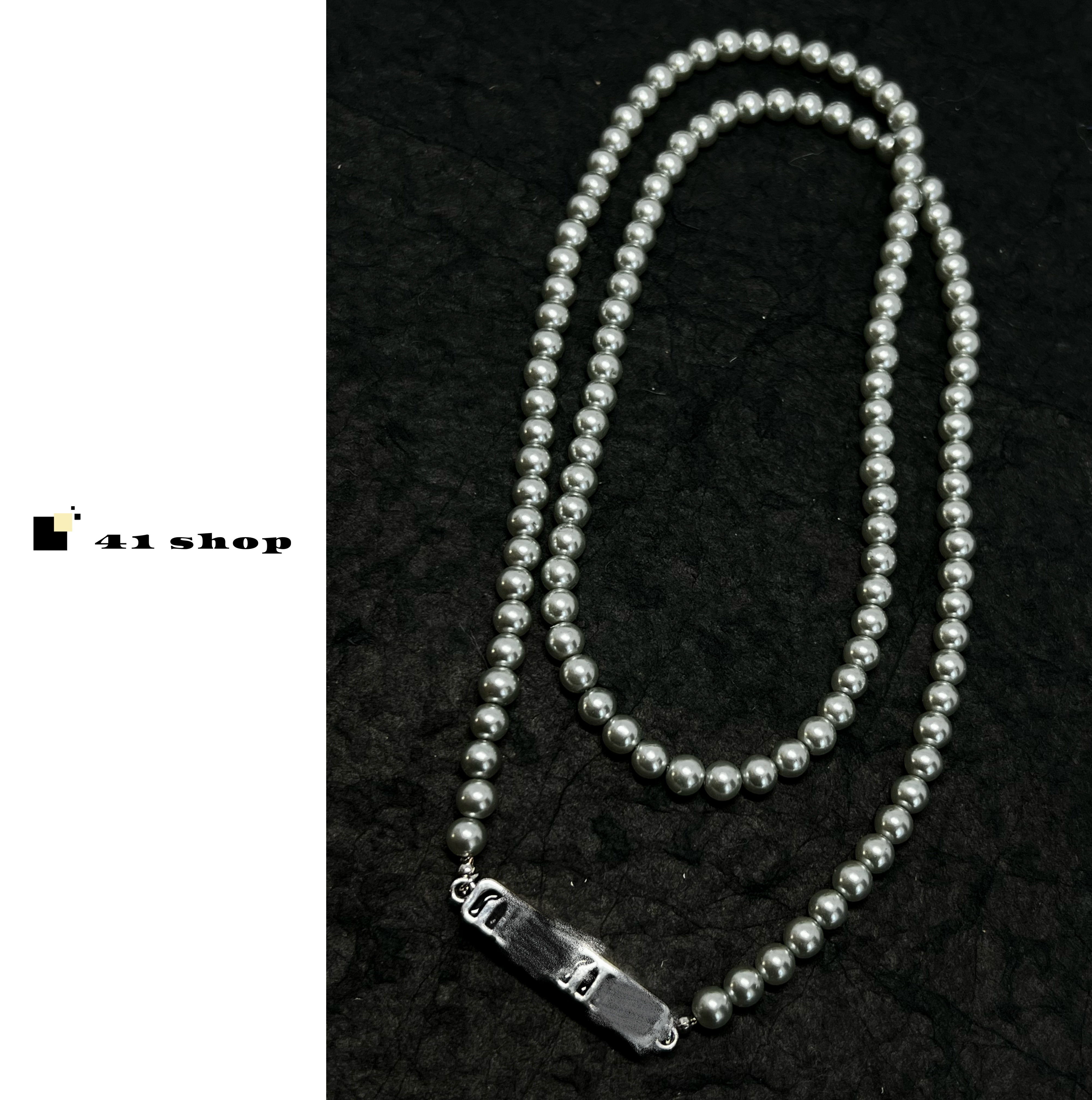 非金属仿珍珠项链 A260 妹妹灰珠珠黑滴釉磁吸项链