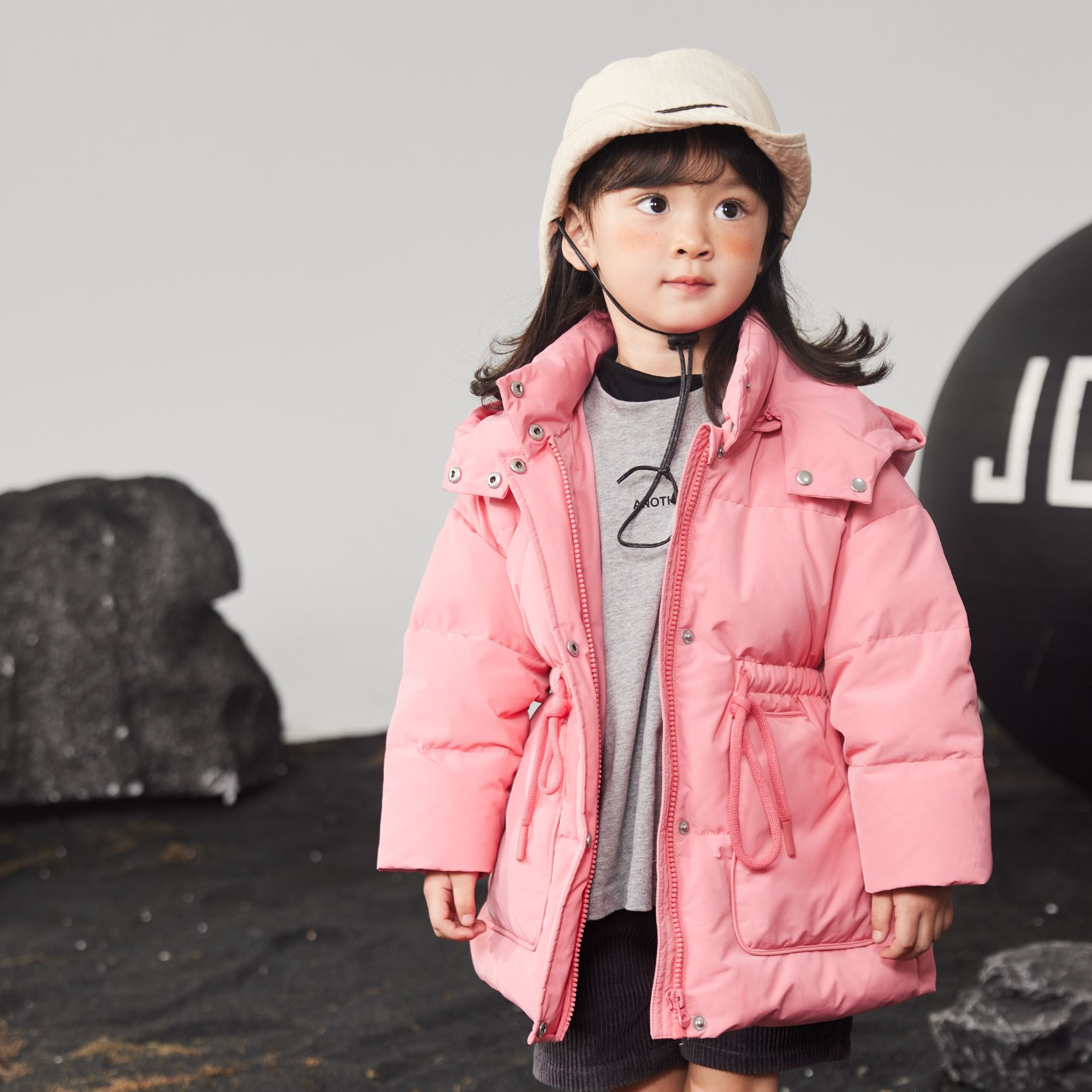 乐眸腰部橡筋抽绳羽绒外套#34181421儿童保暖冬季轻薄宝宝洋气