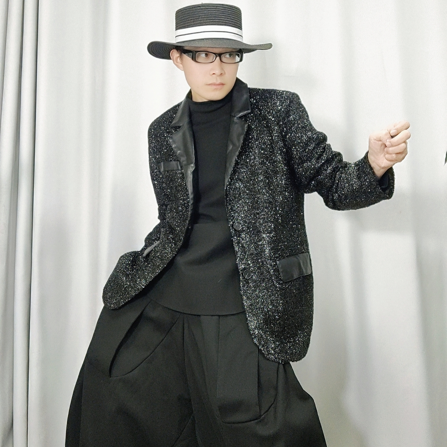 时尚个性设计师潮搭黑色拼接造型西装外套上衣