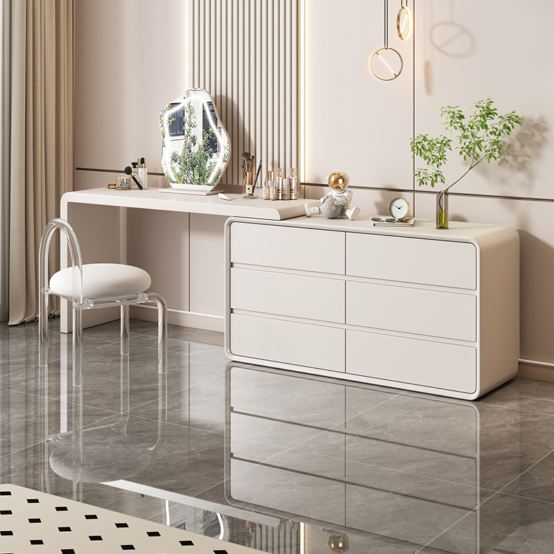 全实木梳妆台斗柜一体书桌卧室奶油风化妆桌组合床尾斗柜妆台一体