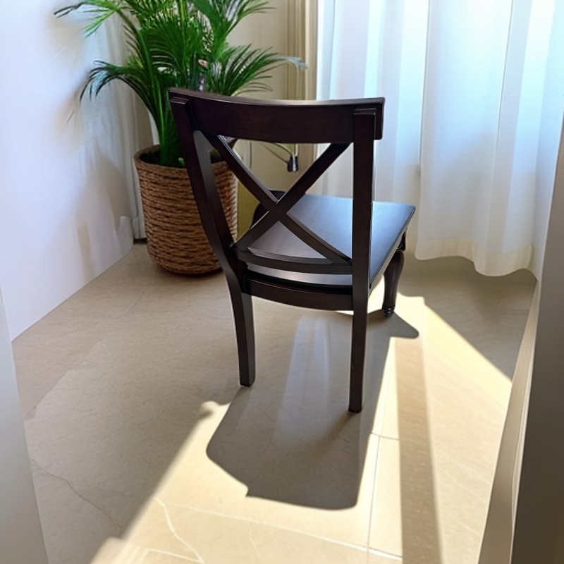 美式实木单X椅餐椅方桌椅多功能餐椅黑胡桃钢琴烤漆无异味封闭漆