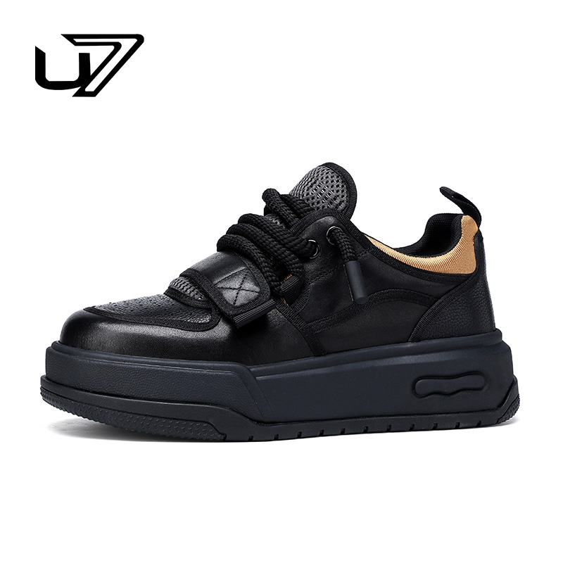 U7品牌男鞋头层牛皮透气休闲板鞋新款潮牌时尚百搭软底男鞋