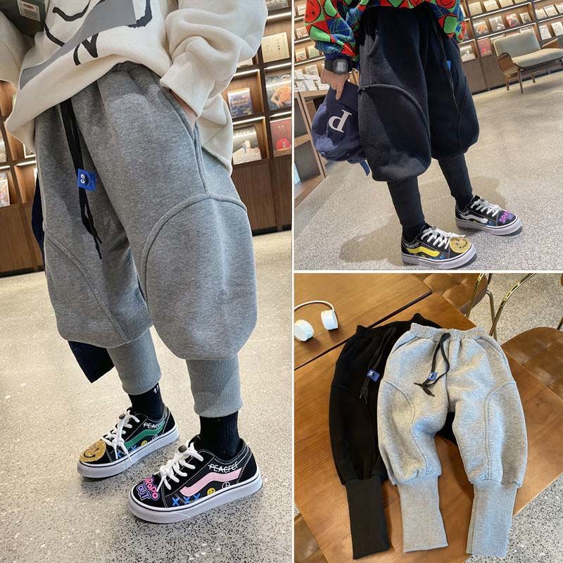 男童加绒裤子秋冬款儿童运动卫裤女宝宝棉灯笼裤保暖童装靴裤潮