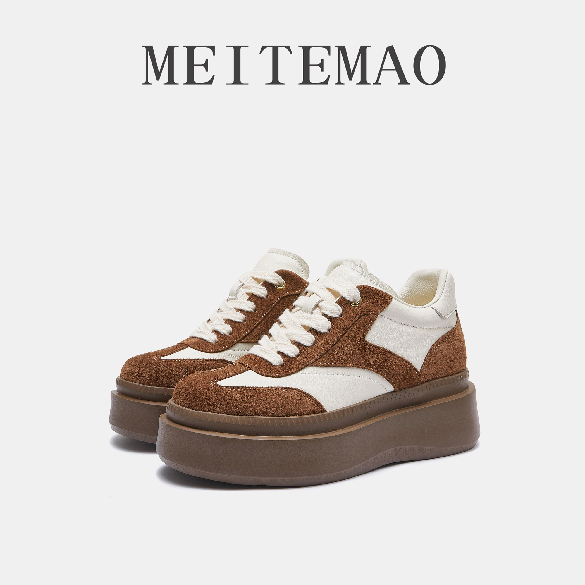 【广州美特猫】雅丹风真皮高品质厚底德训鞋增高运动休闲女鞋