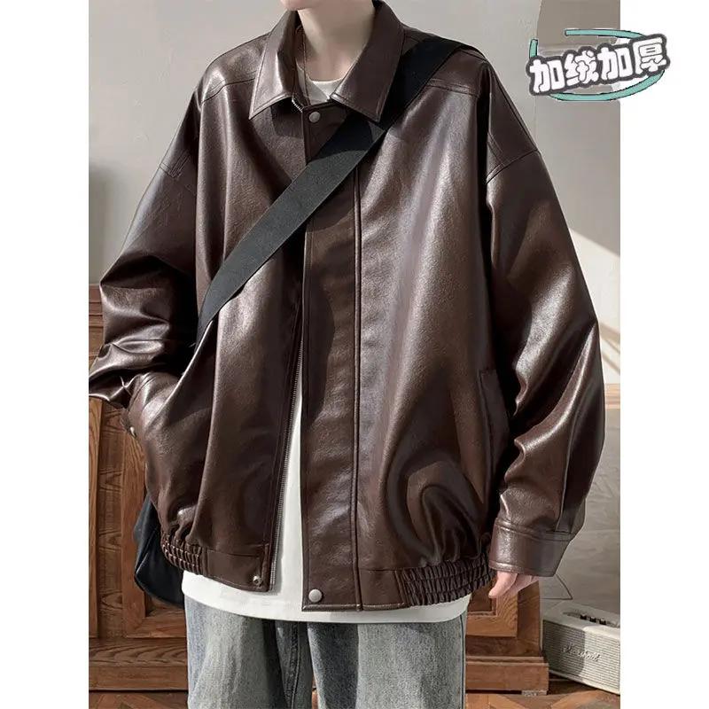 港风复古vintage机车翻领PU夹克男女秋季小众潮流工装衣外套