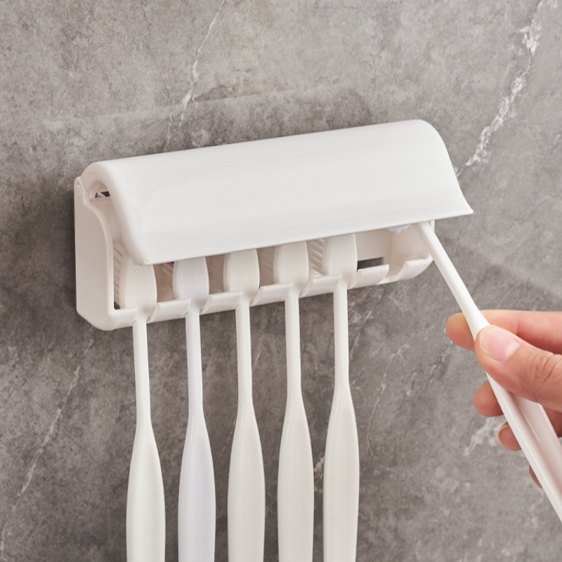 米木日式挂壁牙刷架粘贴式牙刷置物架大号6挂孔可拆洗免钉壁挂式