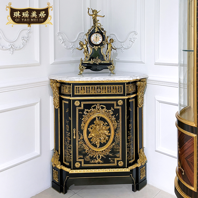 古典奢华纯铜雕花客厅装饰三角柜法式转角柜英式别墅实木矮角柜