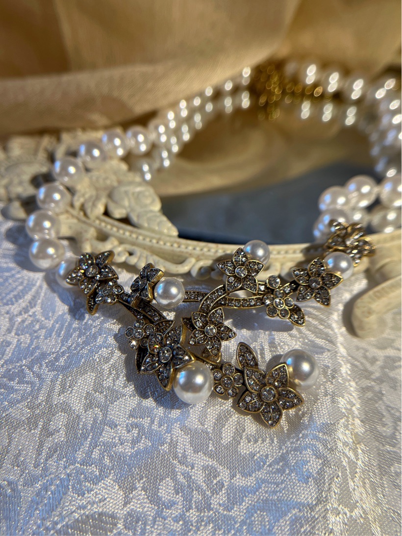 铜合金项链 中古vintage复古做旧花枝气质项链轻奢时尚