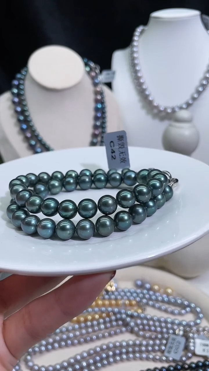 【闪购商品】海水珍珠颈饰银S925镶嵌孔雀绿