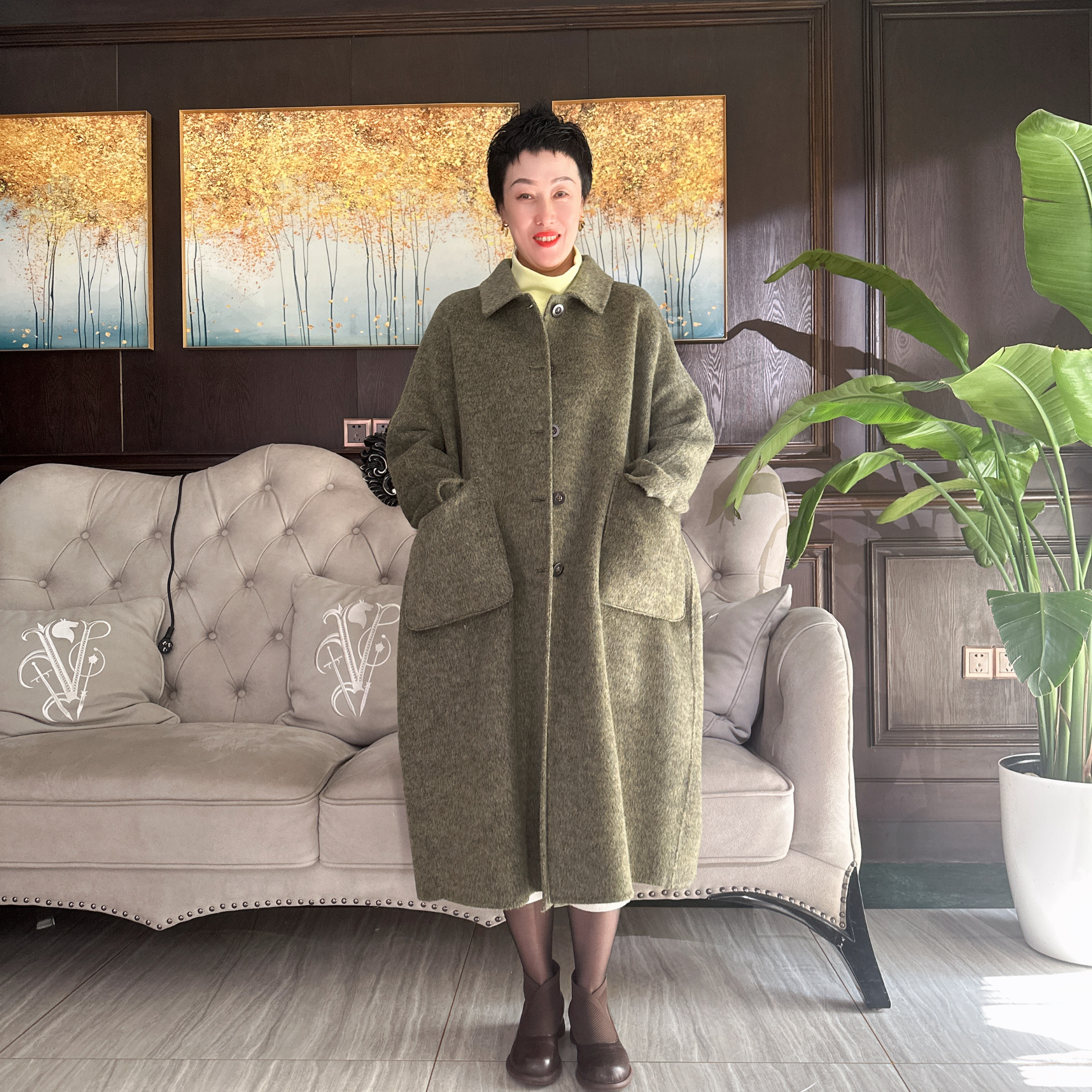 翻领立体大兜休闲大气羊毛大衣（8501#）