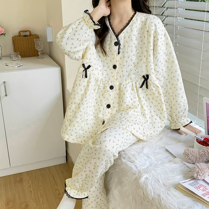 秋冬季空气棉月子服孕妇产后纯棉哺乳喂奶11月份12夹棉睡衣套装