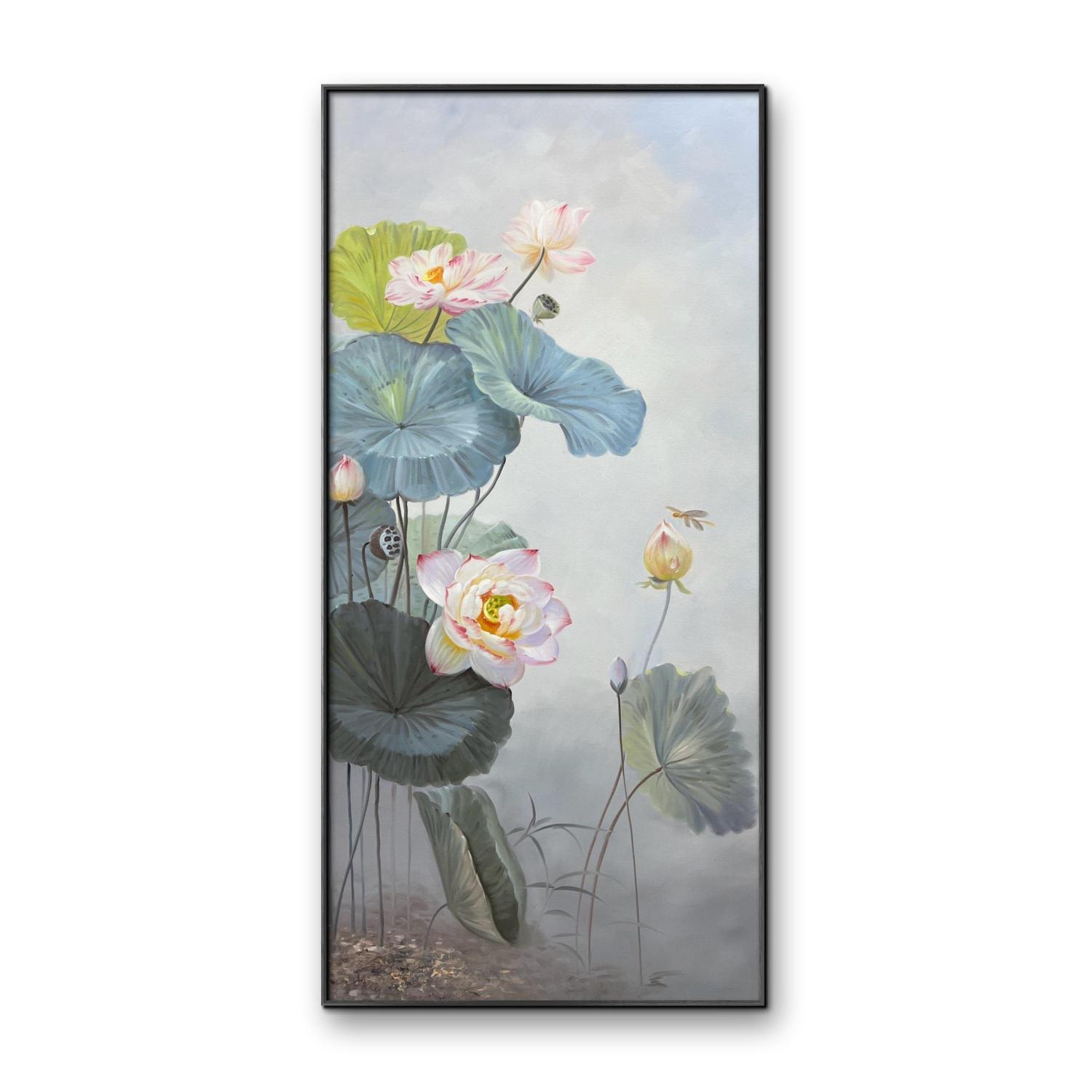 写实荷花油画80cm*160cm油画布手绘油画