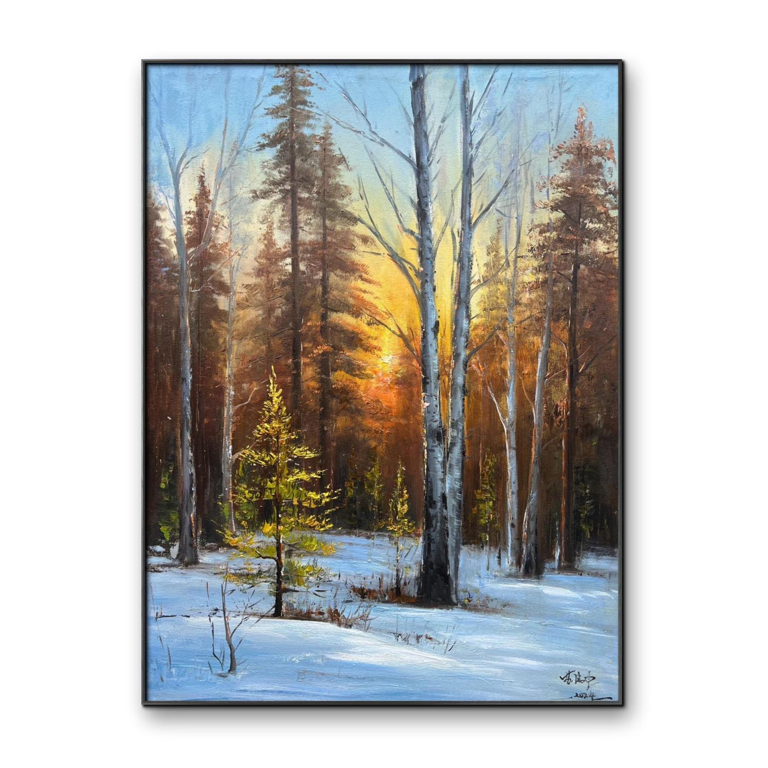 树林雪景60cm*80cm油画布手绘油画