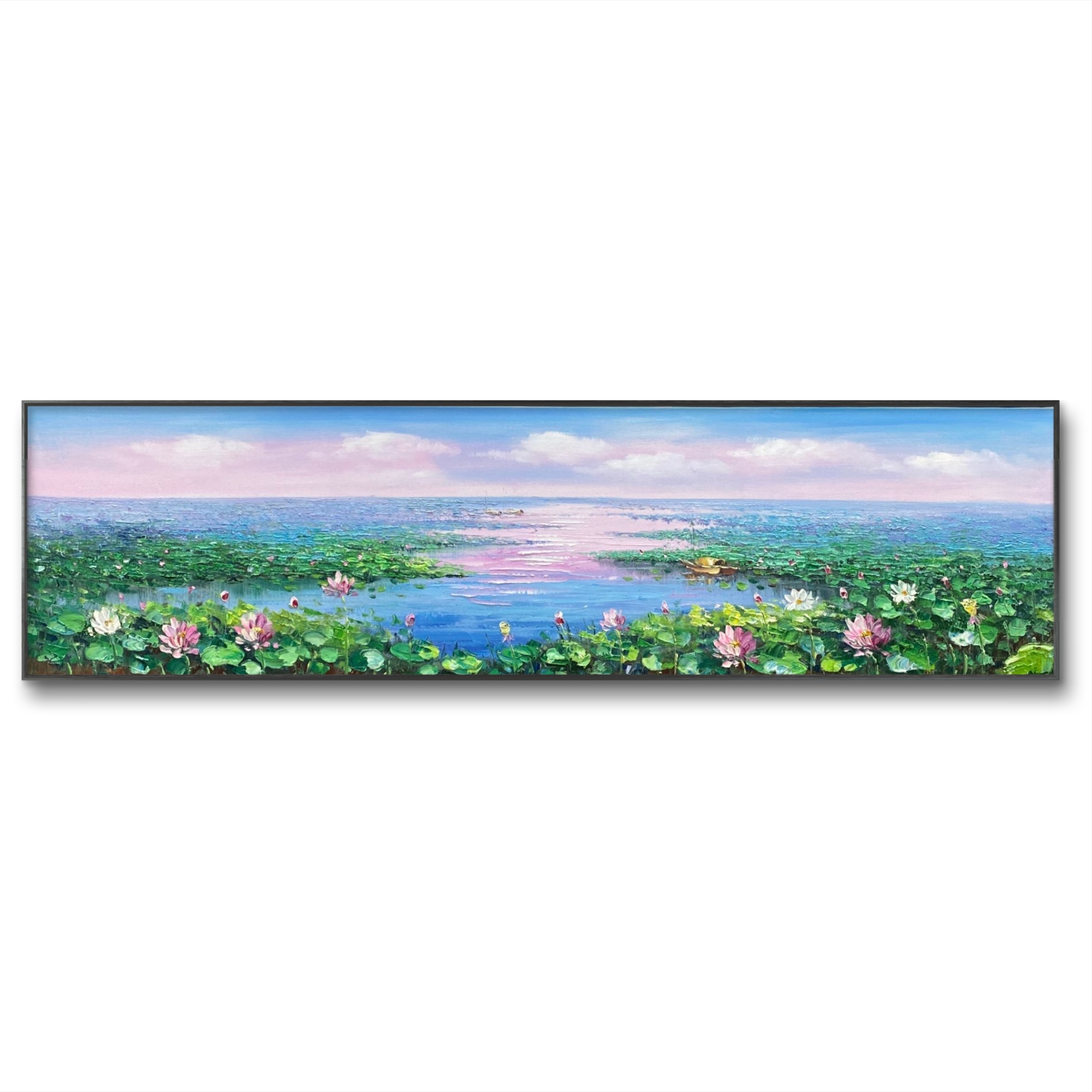 印象荷花40cm*150cm油画布手绘油画