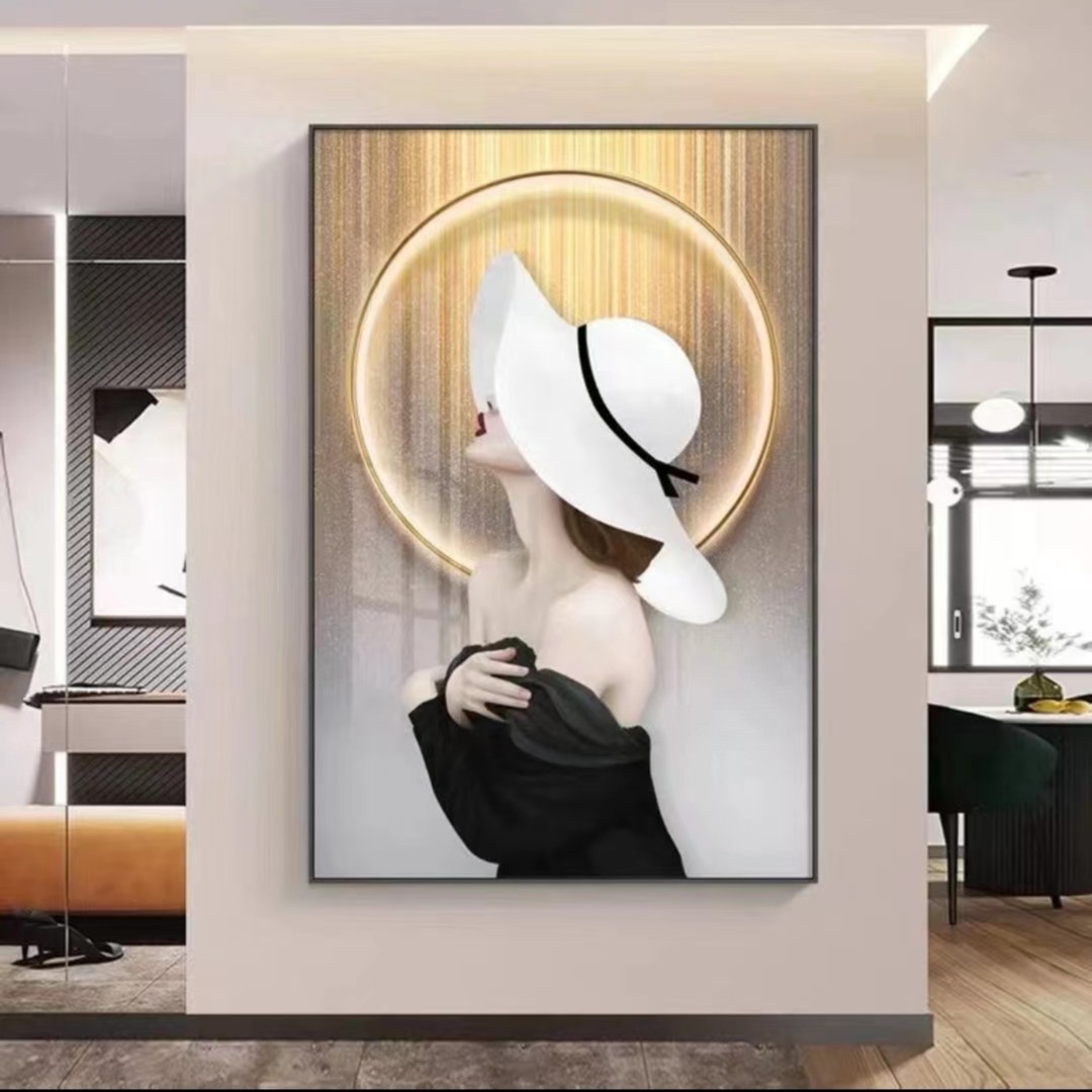 绿植女郎落地玄关画人物现代轻奢挂画沙发落地画