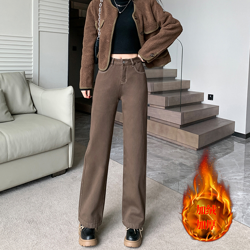 秋冬加绒加厚小个子高腰显瘦外穿阔腿裤