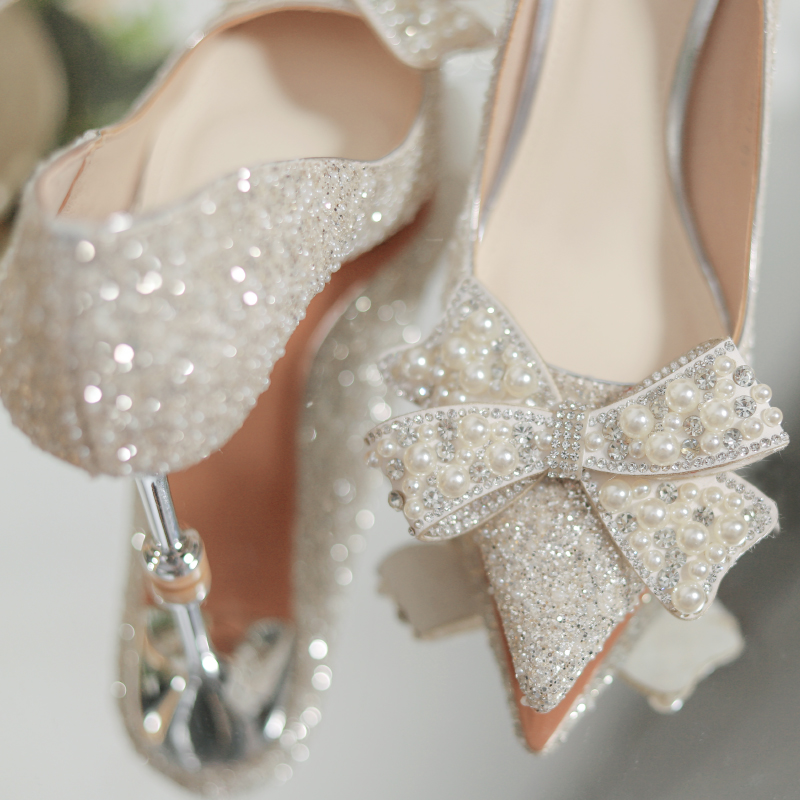 3cm水晶高跟鞋女2023年春秋婚鞋新娘鞋婚纱伴娘单鞋子