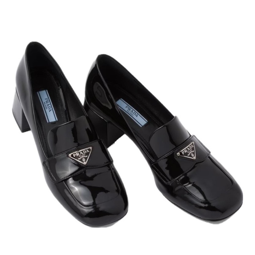 未使用 Prada/普拉达 漆皮百搭玛丽珍中跟乐福鞋女款37码黑色秋季
