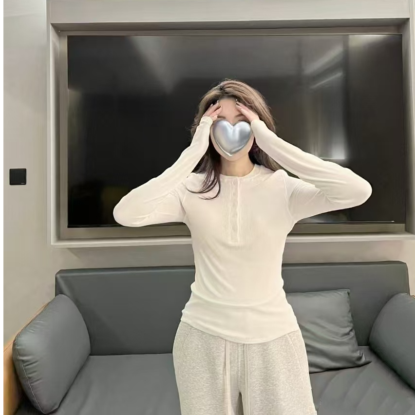 新品多巴胺穿搭LuluYug气质显瘦亨利衫HoldTight瑜伽服长袖上衣女