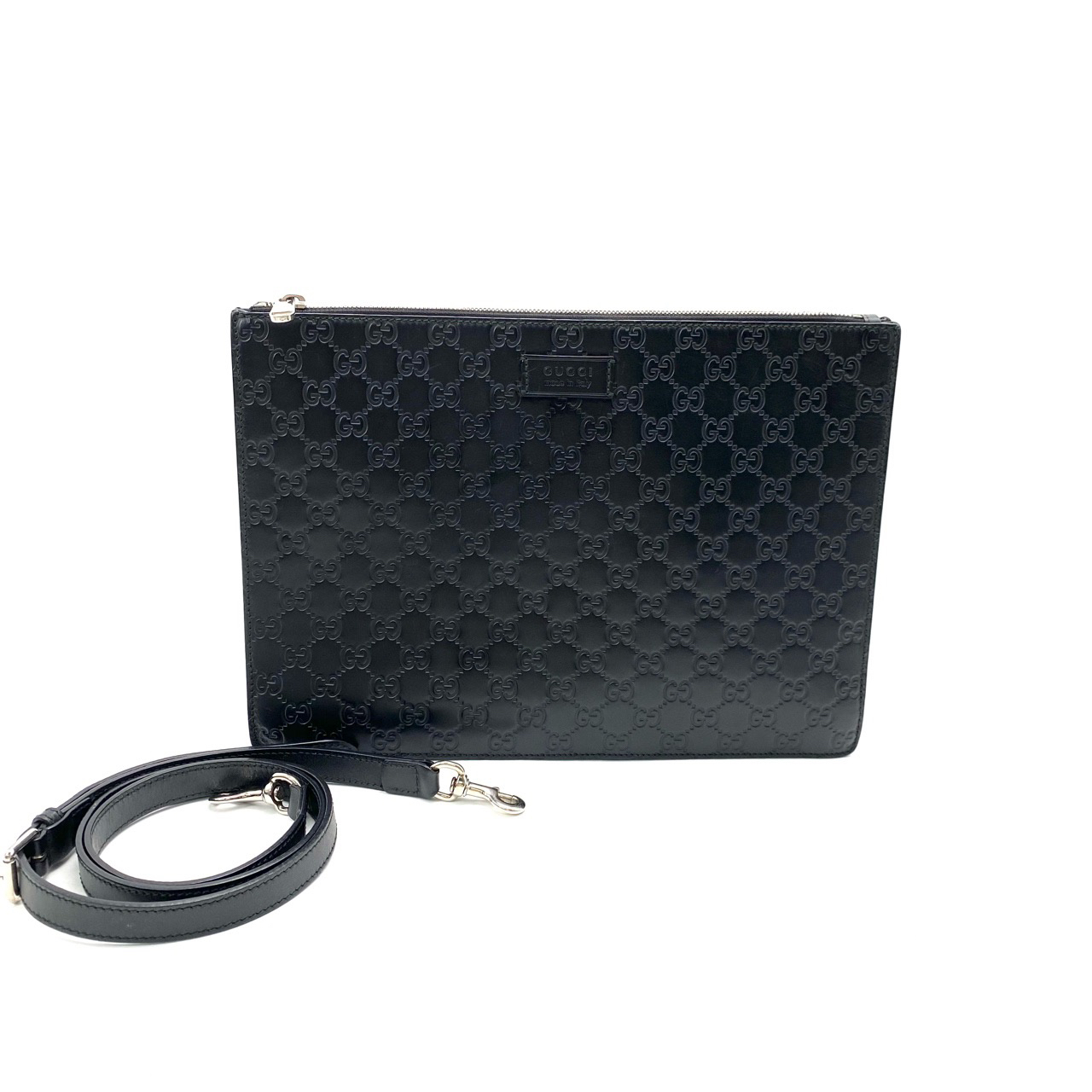 95新 GUCCI/古驰 Gucci 全皮 压纹 斜挎包 35/25 时尚 休闲 黑色 