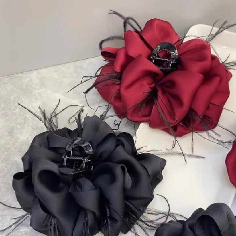 气质蝴蝶结发夹羽毛云朵泡泡高级感抓夹后脑勺盘发鲨鱼夹头饰发夹