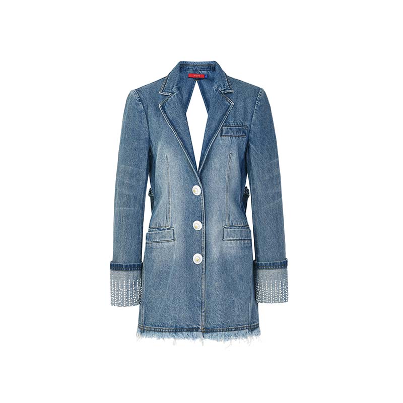 蝴蝶结装饰中长款牛仔外套LF24C51NC159