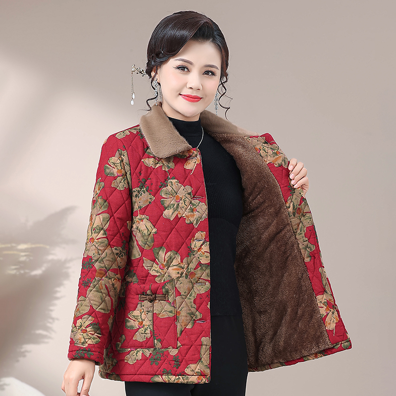 大毛领妈妈装加厚棉衣