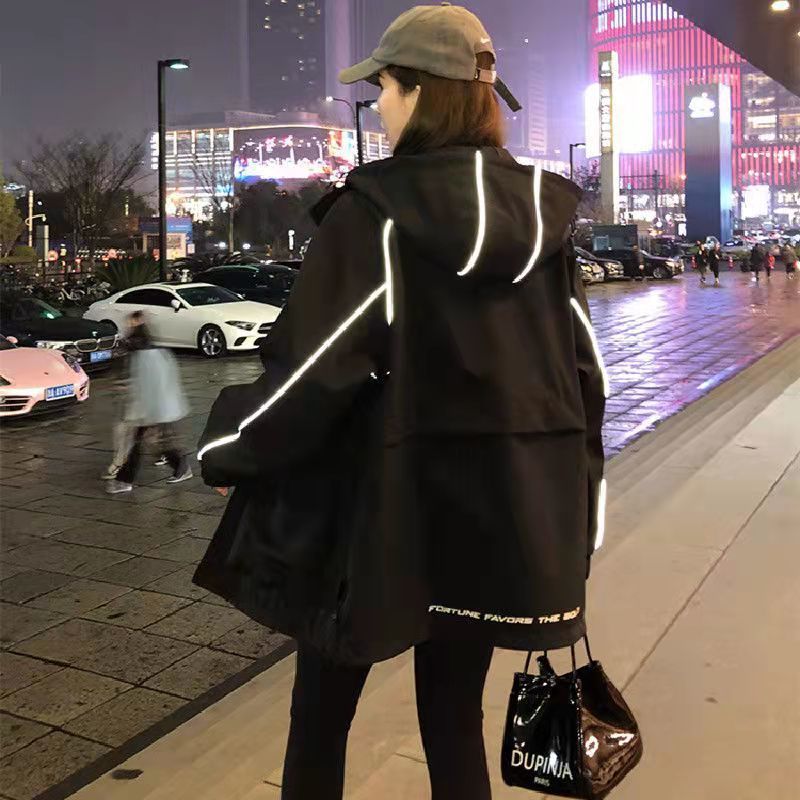 夹棉冲锋衣外套女秋冬外穿宽松韩版网红百搭学生休闲连帽工装风衣