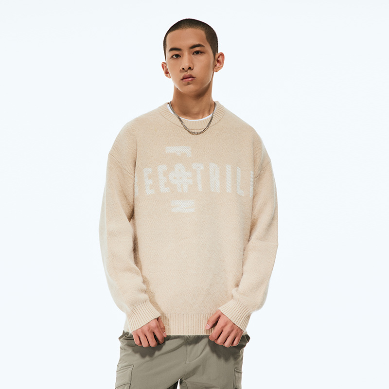 秋季新款潮搭毛衣男女款宽松时尚字母圆领套头情侣款BTY13301