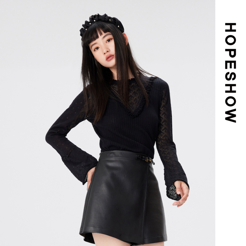 【红袖 】HOPESHOW红袖 钩花蕾丝套头针织衫 89123340131