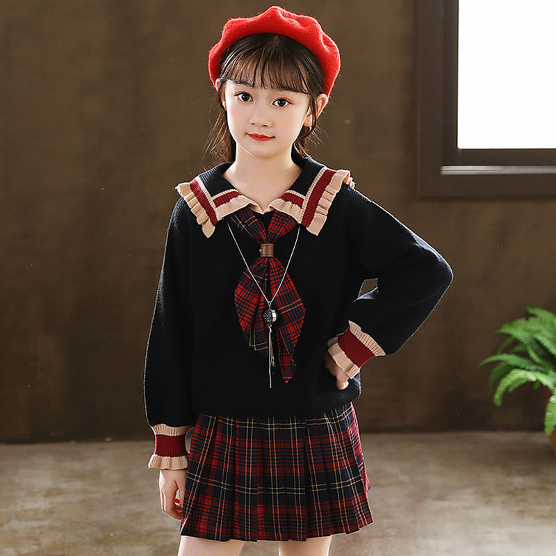 女童春秋套装2023新款JK制服时髦洋气中大儿童女孩学院风两件套潮