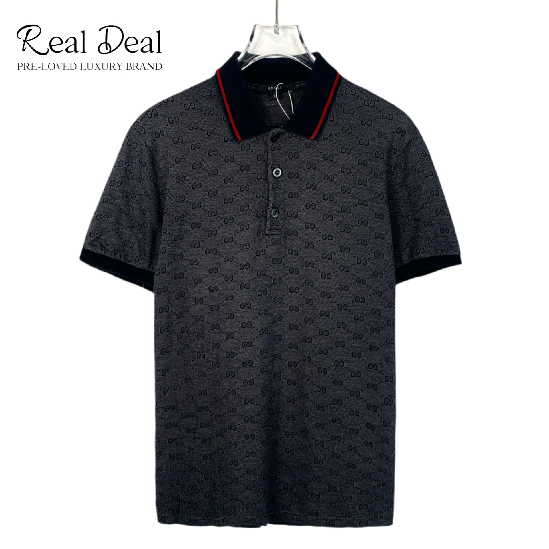 99新 GUCCI/古驰 H11121 灰色老花满印短袖polo衫 S码