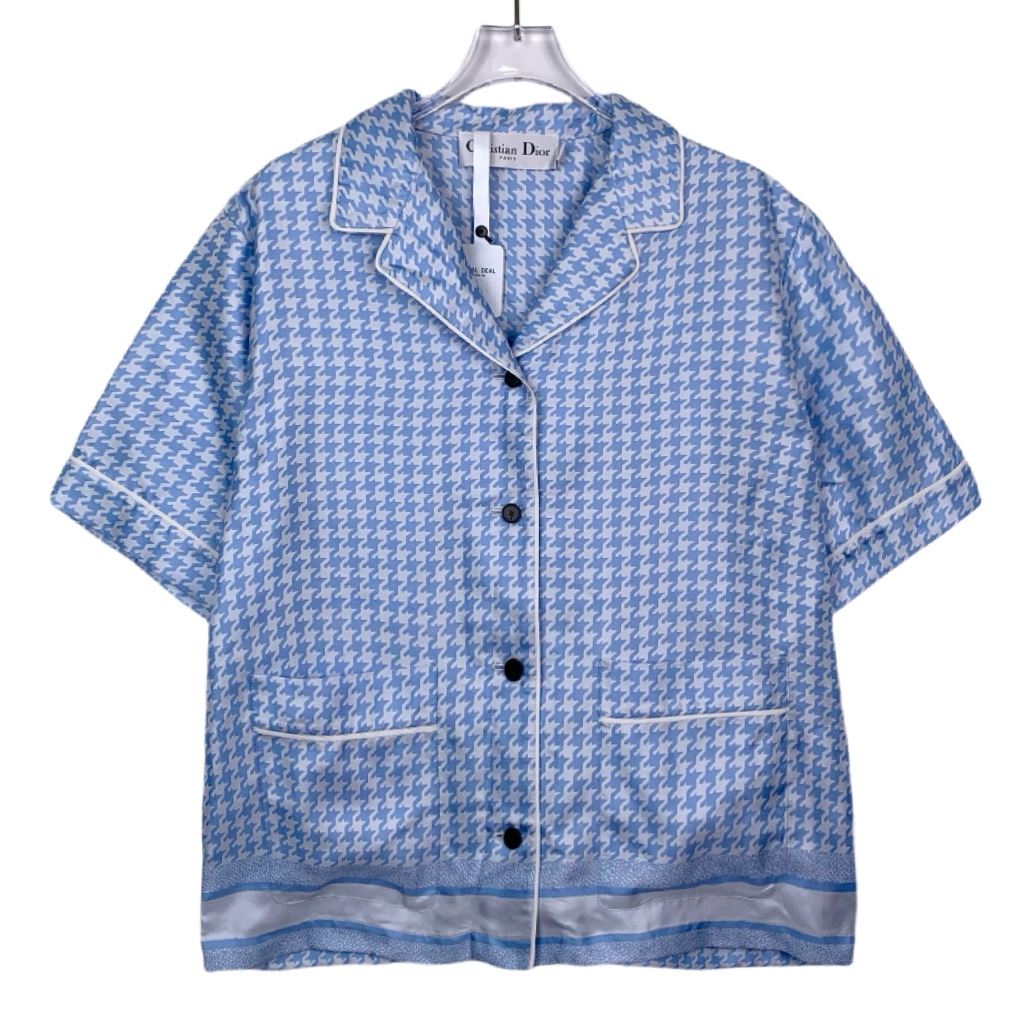 99新 DIOR/迪奥 010285  千鸟格翻领短袖衬衫 XL码