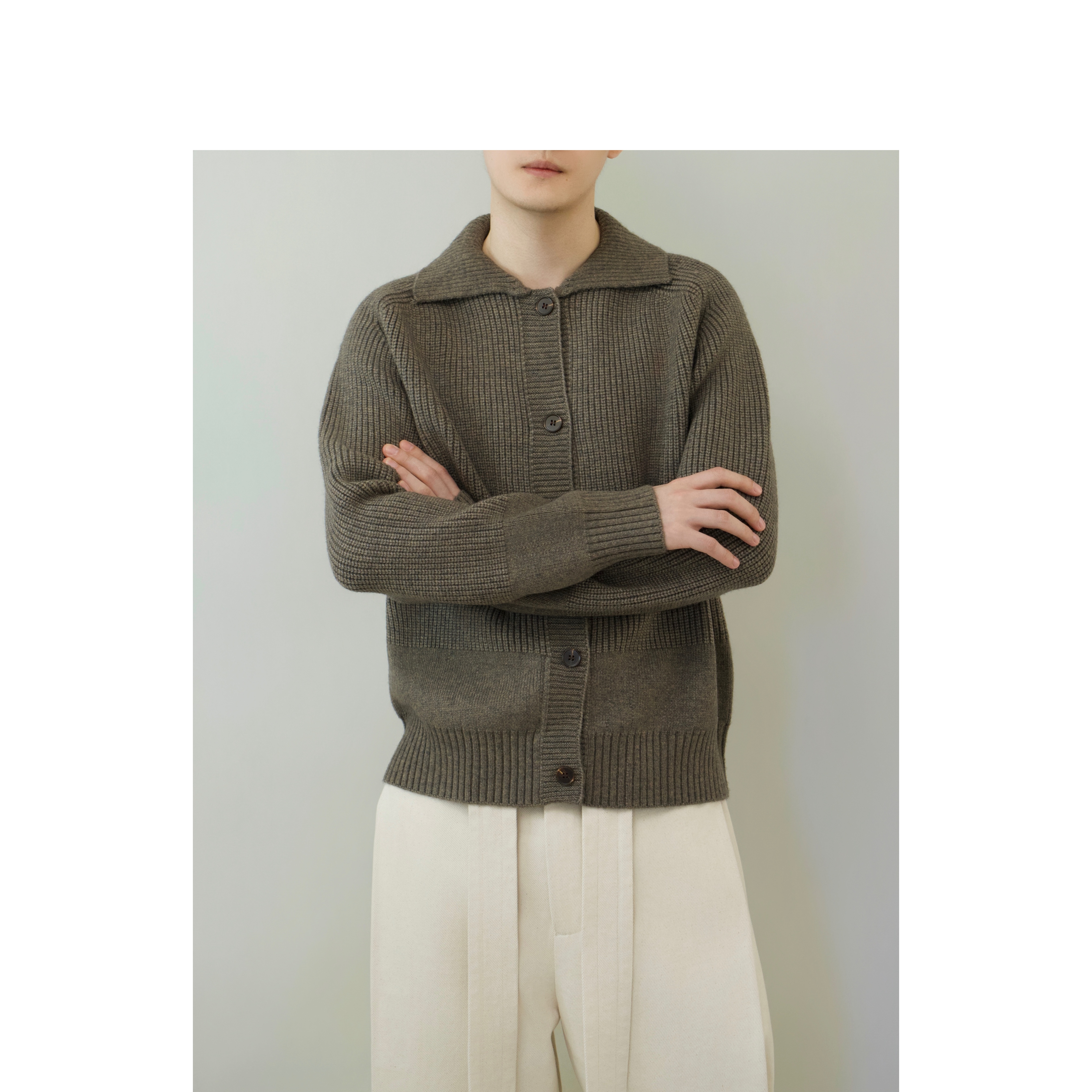 YOWSAH23秋冬中性针织衫简约保暖开衫毛衣 花栗棕