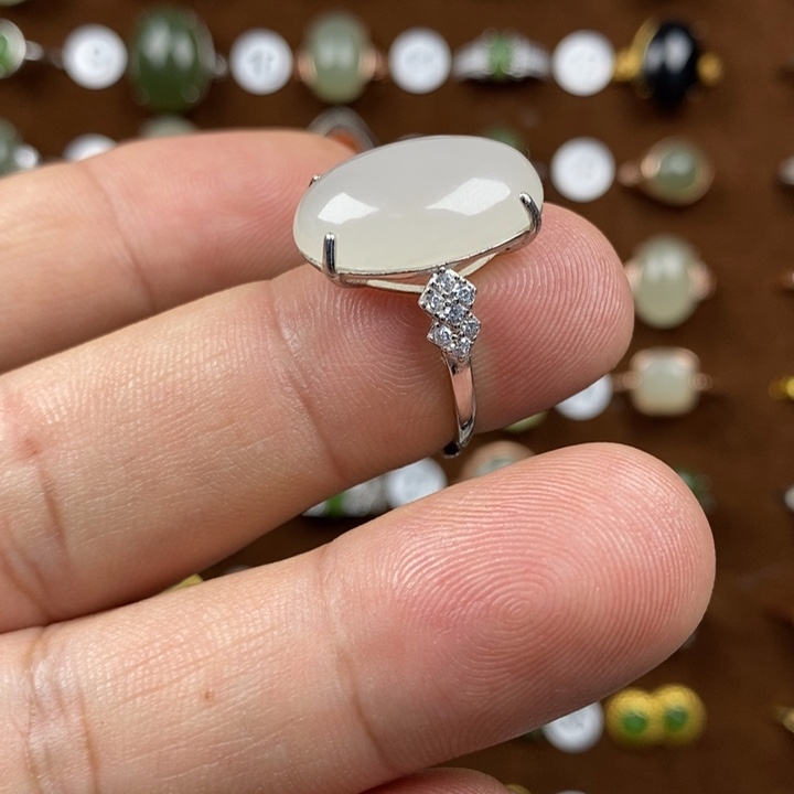 和田玉（白玉）戒指银S925镶嵌