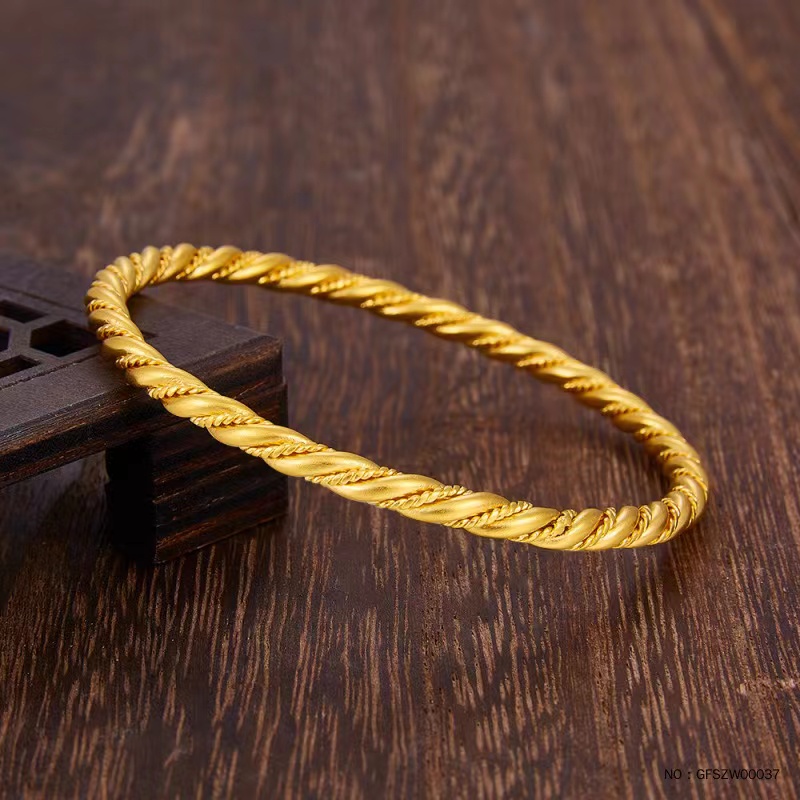 古法空心麻花固口手镯足金999.9手工百搭女款传承镯子龙格珠宝