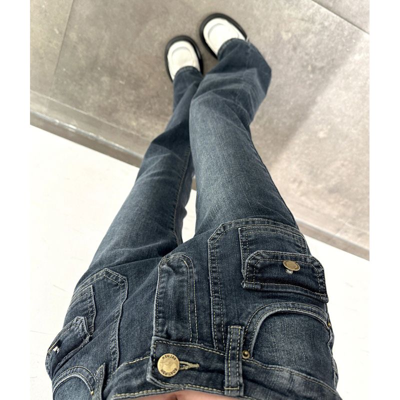 美式vibe设计感微喇牛仔裤子女秋季ins潮高街高腰显瘦加长喇叭裤