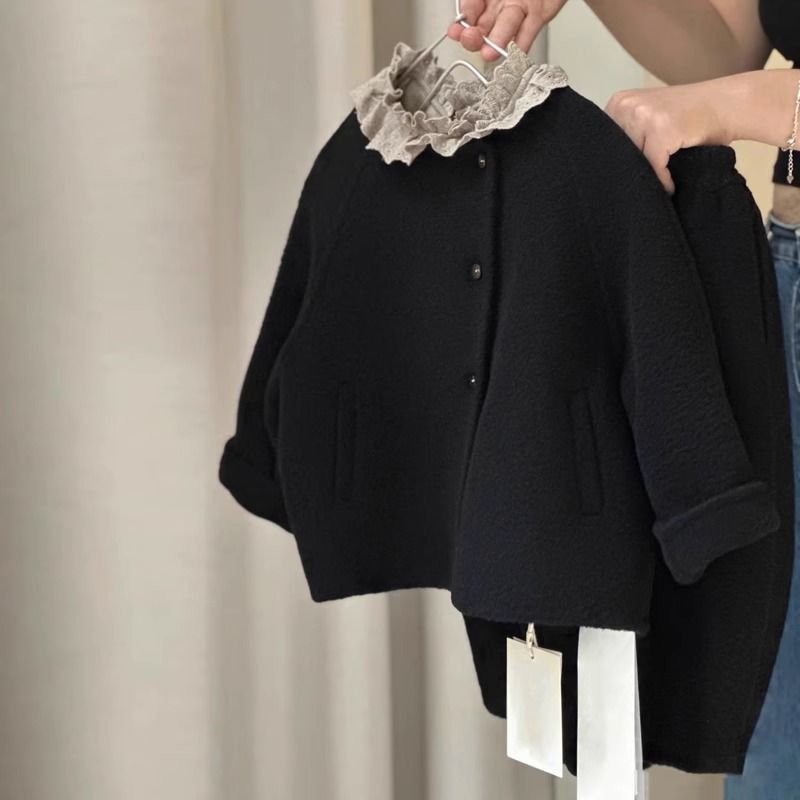 女童秋冬装套装2024新款男女童韩版气质休闲毛呢外套宽松阔腿裤