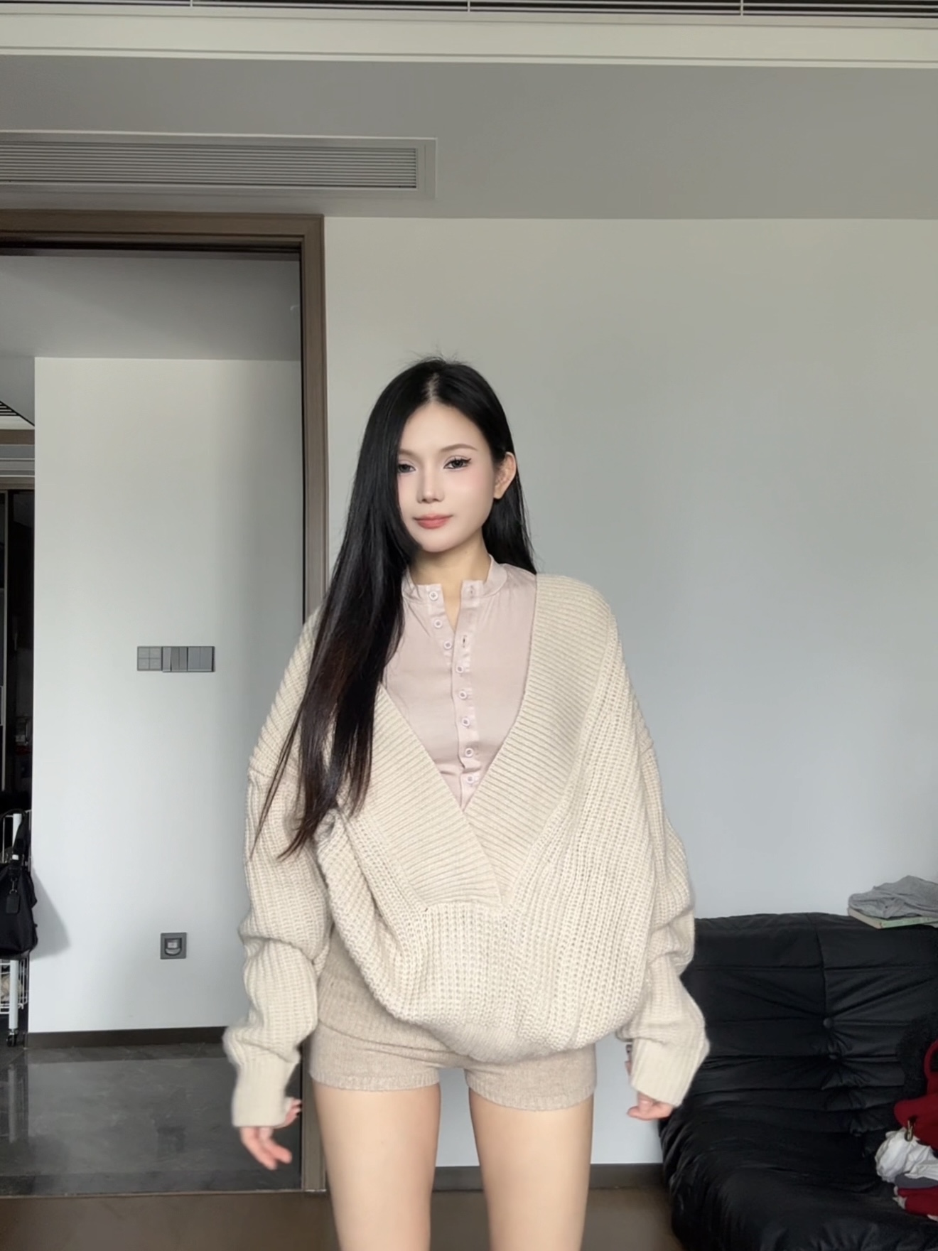 慵懒宽松厚款软糯毛针织开衫长袖中长款上衣