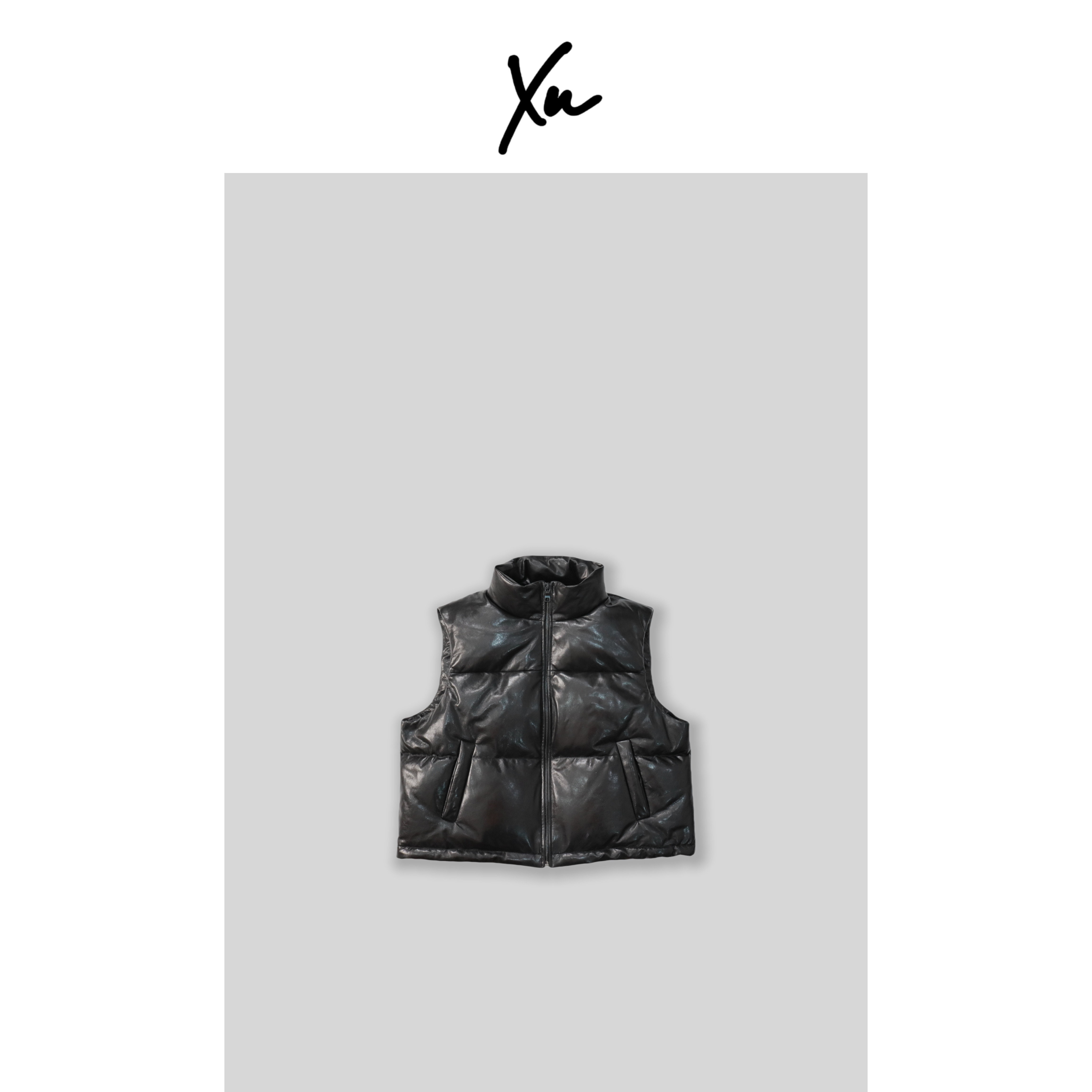 XU STUDIO 冷萃灰黑 加鹅绒真皮马甲