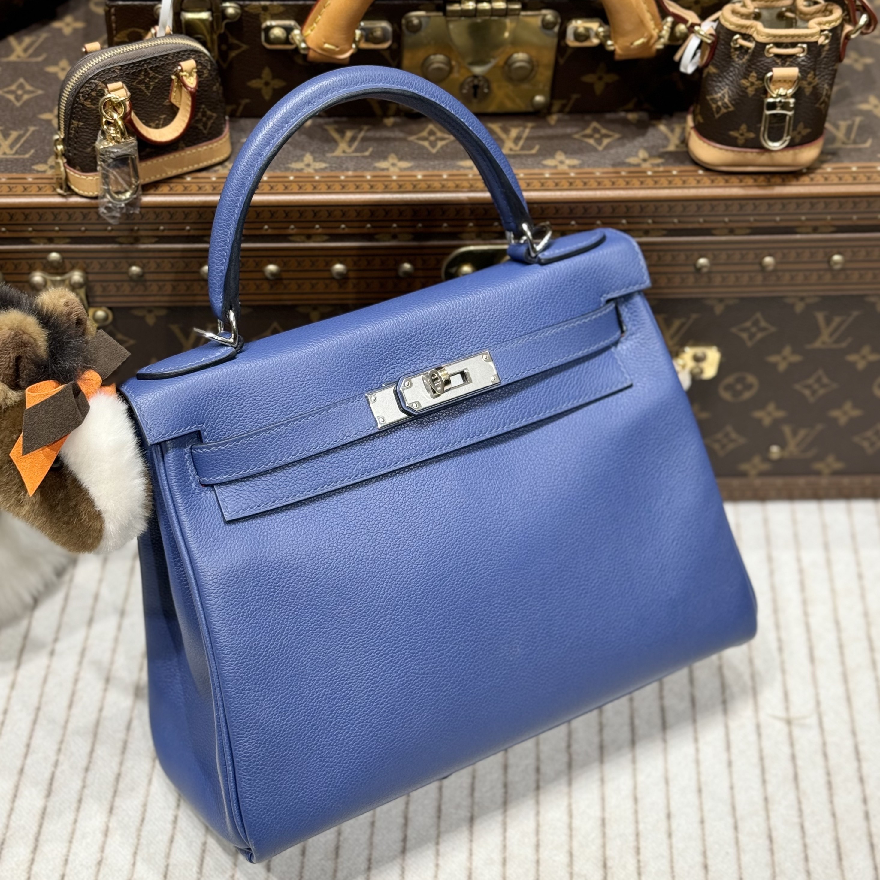 99新 Hermes/爱马仕 贝贝/c刻明蓝色kelly28女士包