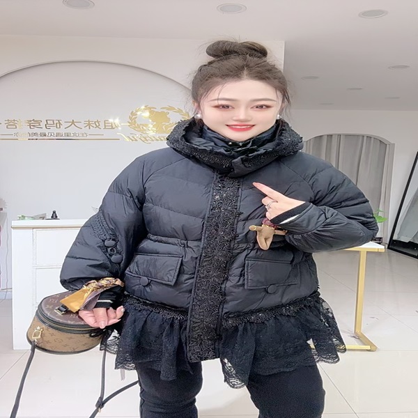 3211欧货蕾丝拼接帽款棉服