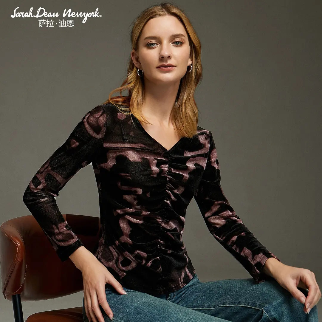 【萨拉迪恩】修身时尚百搭弹力网面百搭时尚内搭上衣女长袖打底女士