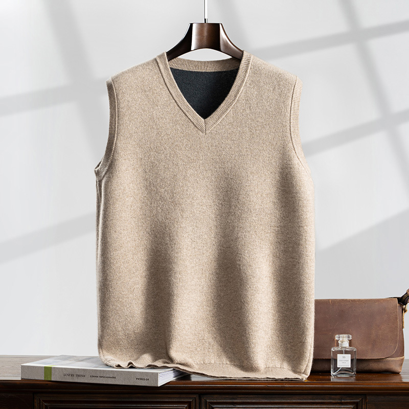 100%纯山羊绒男士马夹时尚宽松无袖针织衫套头休闲百搭外穿加厚