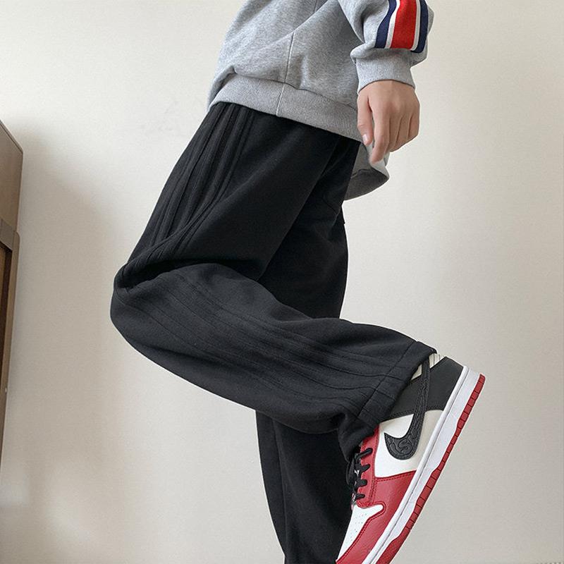 山东青岛即墨500g重磅卫裤男秋冬款加绒加厚三条杠裤子美式运动裤