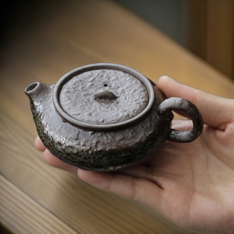 （素.清水柴烧）扁扁小壶60cc 把玩收藏壶复古小容量泡茶家用创意